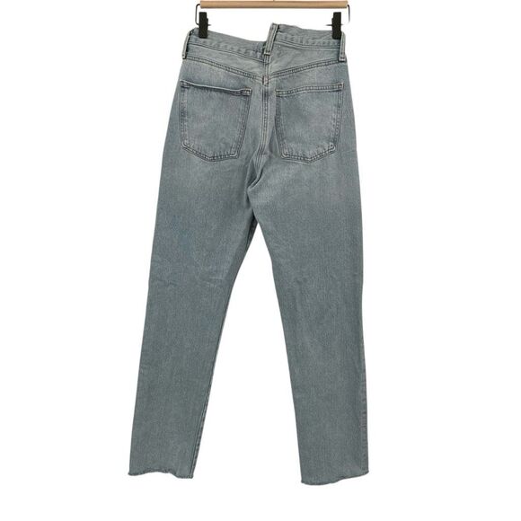 AGOLDE Blue Criss Cross Whiskering Fringe Raw Hem Cotton Straight Jeans Size 25 - Picture 4 of 8